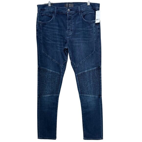 J Brand BEARDEN MOTO JEANS Men 36 Dark Blue Wash Skinny Fit Left Hand Twill NEW - Picture 1 of 11